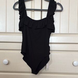 Black Ruffled Women's Bodysuit